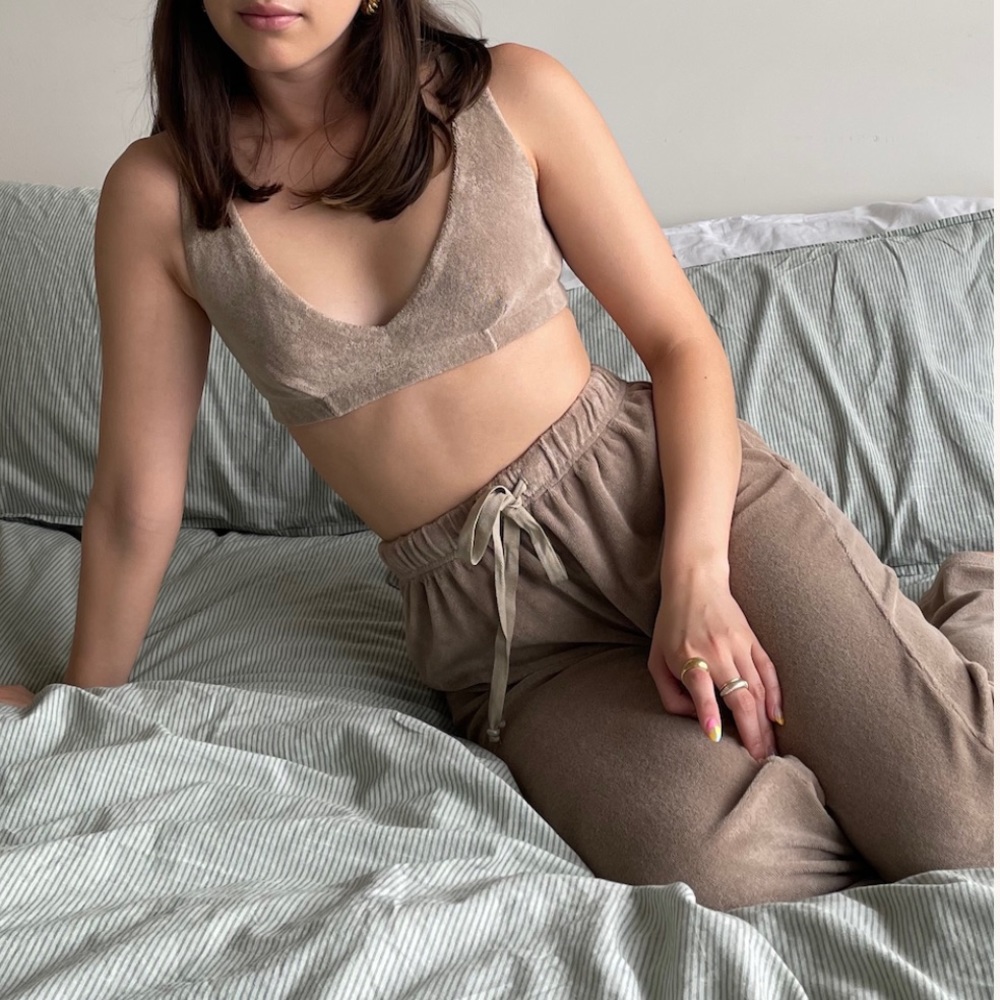 DONNI. Taupe Terry Crop Tank Top - Picture 3 of 7